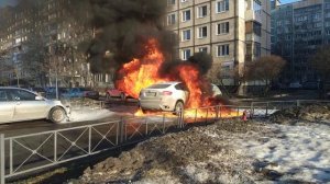 Пожар на Ириновском пр. в Санкт-Петербурге, сгорела БМВ Х6 (часть2)