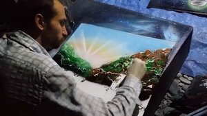 Граффити. Спрей Арт картина - водопад. Картина баллончиком краски.