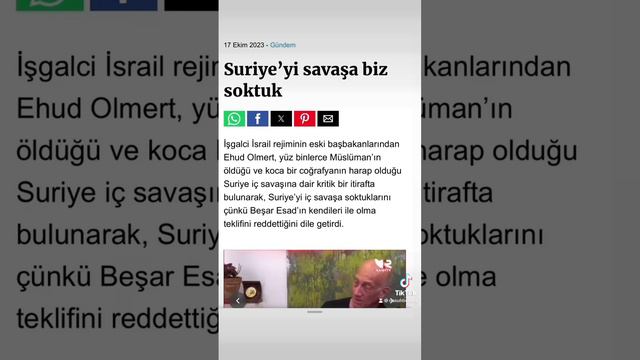 İsrail eski başbakanı Ehud Olmert,“Suriye’yi iç savaşa soktuk