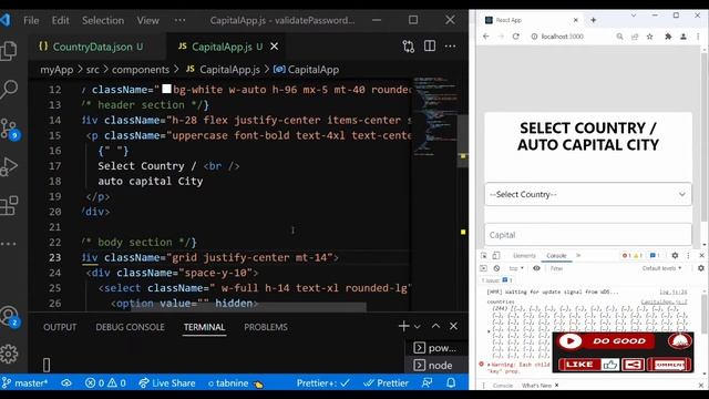 #26 Select Country and Auto Generate Capital City with React Hooks and Tailwindcss (Dependent Input