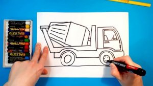 Как нарисовать БЕТОНОМЕШАЛКУ. Рисуем с детьми. How to draw a CONCRETE MIXER.