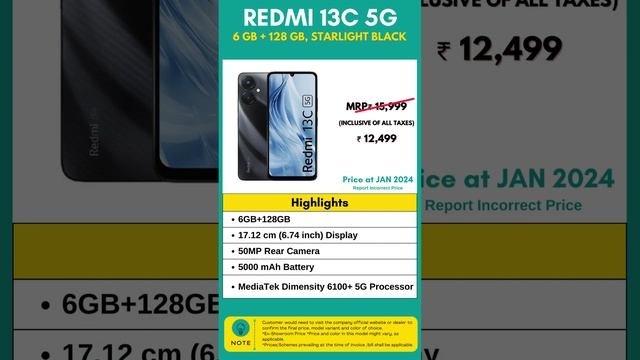 Best 5G Smartphones Under ₹13000 Budget ⚡ Redmi 13C 5G January 2024