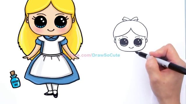 How to Draw Alice from Disney Alice in Wonderland Cute step by step смотреть онлайн
