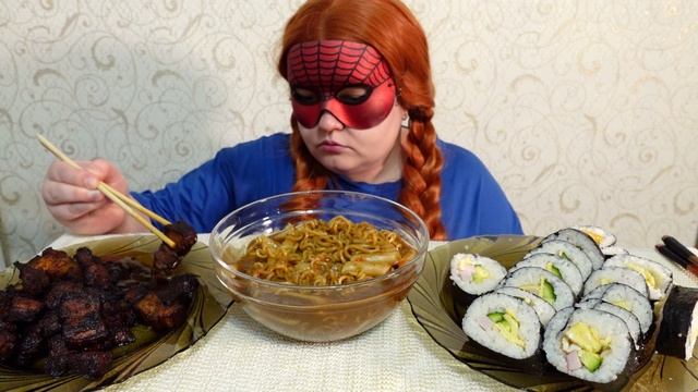 ASMR MUKBANG Кимбап & Свиная Грудинка & Острая Лапша & Токпокки ASMR Eating Sounds не Болталка