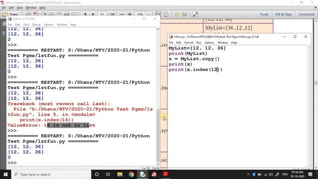 +2 CS Python Part 25 Important list functions copy/count/index/reverse/sort/max/min/sum in Python