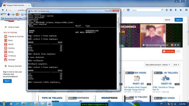 Oracale/ Sql Video Tutorial In Telugu Delete table Part 13