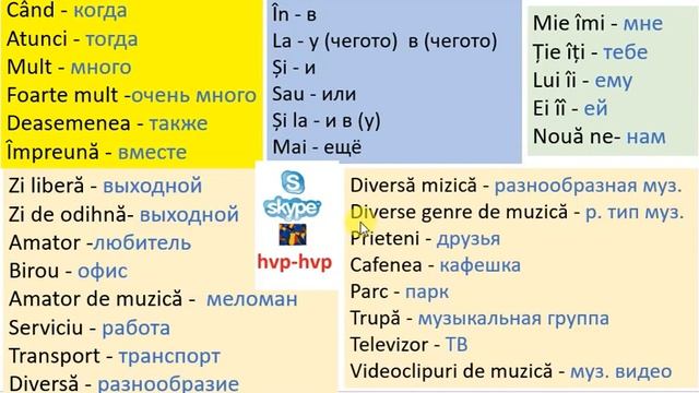 Румынские слова. Повторение румынских слов. Выходной день, музыка.