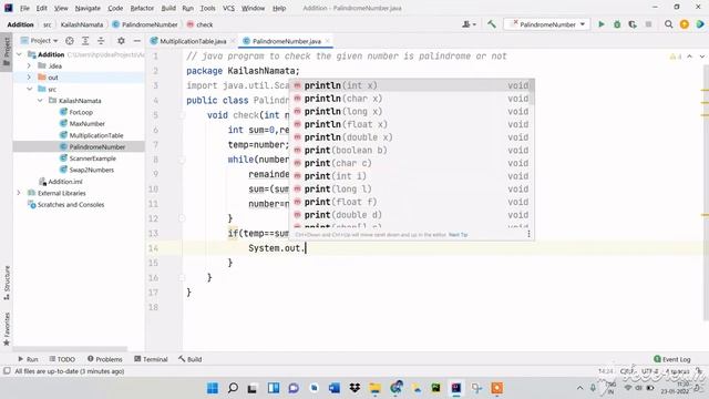 PALINDROME NUMBER program in JAVA || Kailash Namata