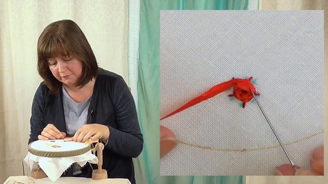 Silk ribbon rose in woven wheel stitch. Beginners silk ribbon embroidery tutorial, easy to do!