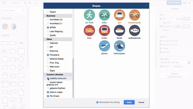 Use custom shape libraries and the scratchpad in draw.io for Atlassian Confluence (Server)