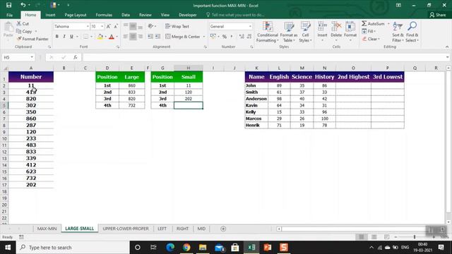 MAX-MIN, LARGE-SMALL, UPPER-LOWER-PROPER, LEFT-RIGH-MID FUNCTION IN EXCEL | Important Function