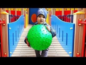 Funny baby play on the Outdoor playground for kids, Baby songs nursery rhymes Wheels on the bus