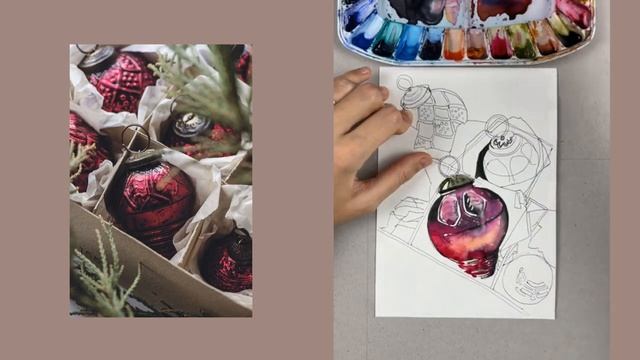 КАК НАРИСОВАТЬ ЕЛОЧНУЮ ИГРУШКУ. АКВАРЕЛЬ. Урок рисования смотреть онлайн