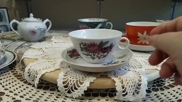 Чайный сервиз "Астры"(" Хризантемы") Дулëво. Осенние цветы на винтажной посуде. смотреть онлайн