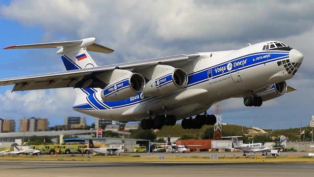Volga-Dnepr 5828 Ilyushin Il-76 registered as (RA-76511) departing St Maarten (SXM смотреть онлайн