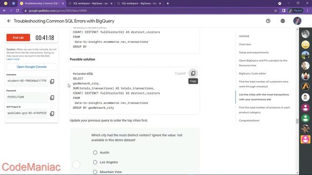 Troubleshooting Common SQL Errors with BigQuery | GSP408 | Google Cloud Self Paced Labs | CodeMania