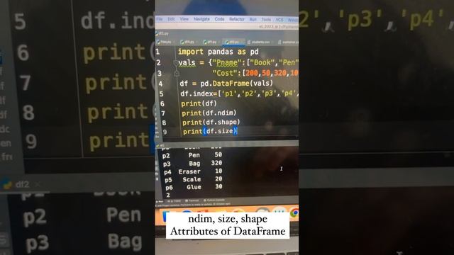ndim, shape & size attribute of DataFrame in Python Pandas #cs #ip #cbse #datascience #dataanalytic