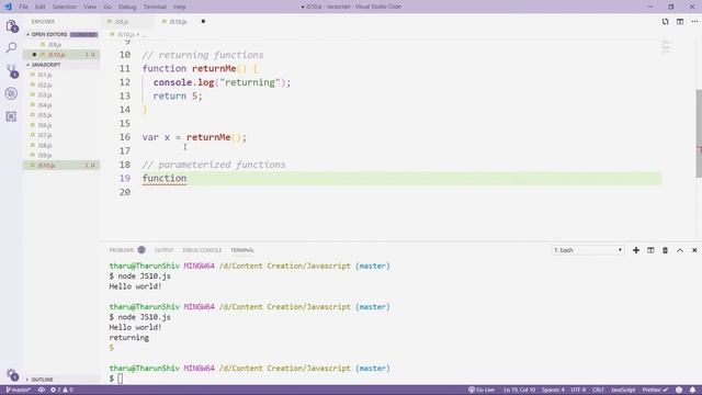 JavaScript - ES6 #11 | Functions - parameterized, returning, default, spread arguments | Tharun Shi