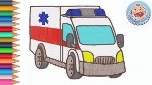 РАСКРАСКА. Рисуем МАШИНУ СКОРОЙ ПОМОЩИ. Развивающее видео про машинки для детей