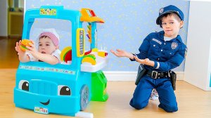 Erik and Gleb pretend play with Toy FOOD TRUCK