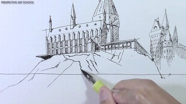 How to draw architectural sketching  Hogwarts Castle смотреть онлайн