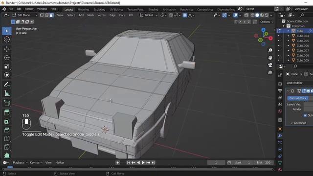 Toyota AE86 Sprinter Trueno in 3D - Blender Timelapse Part 1