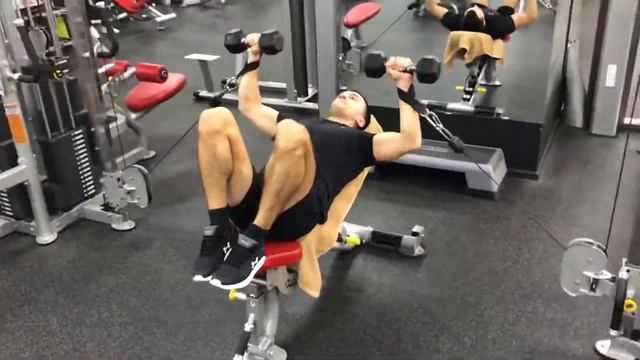 Фитнес. Упражнения для мышц груди. Жим гантелей с блоками ?? FITNESSES STADIUM смотреть онлайн