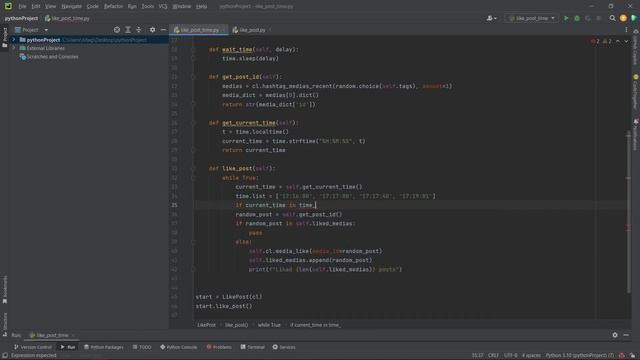 Авто лайк поста по времени в Instagram с помощью Python? #python
