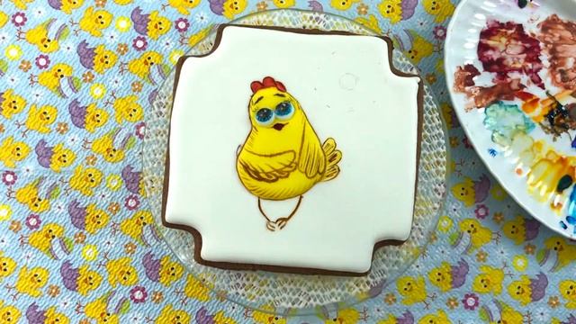 Пряничная открытка цыплёнок к Пасхе. Как нарисовать глазки на прянике смотреть онлайн
