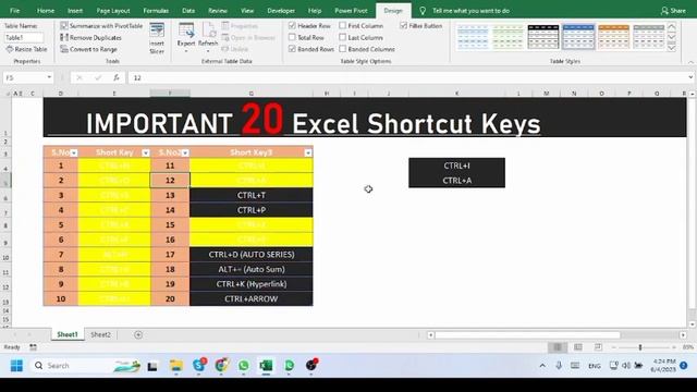 ll Top 20 Excel Shortcut Kyes ll MS Excel shortcut Keys for Beginners ll Excel Tricks And Tips ll