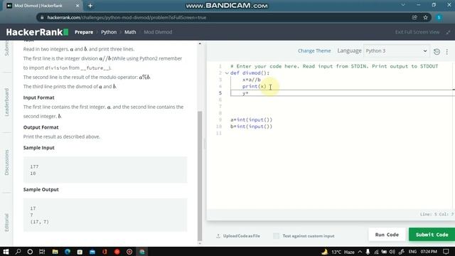 Python Hackerrank Mod DivMod Math Solution || Python Modulus, Integer division program ||#Hackerran