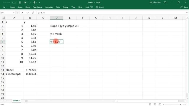 Excel Basics - Linear Regression - Finding Slope & Y Intercept