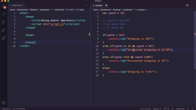 JavaScript 2021 Tutorial 17 - Using AND/OR operators