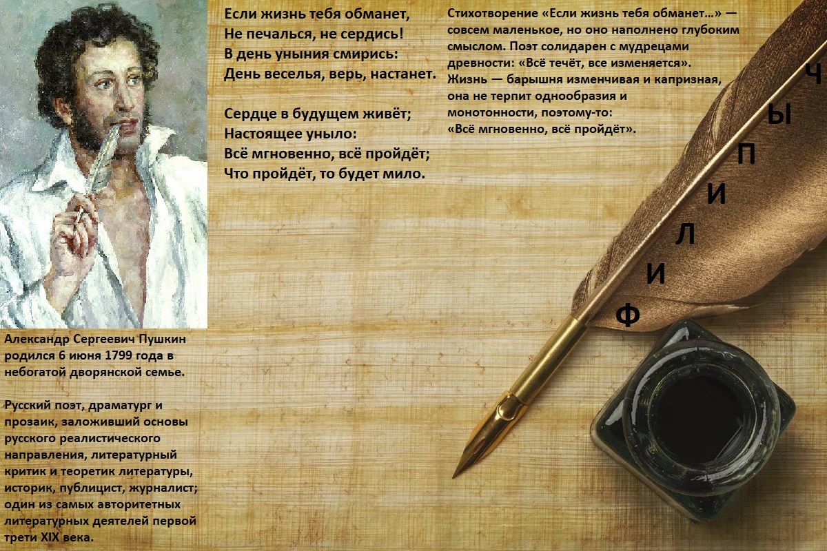 "Если жизнь тебя обманет", автор: Александр Пушкин.