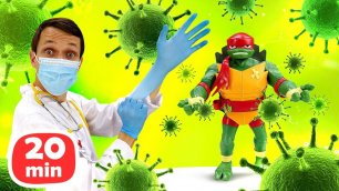 Черепашки Ниндзя и игры в доктора — Избавляемся от микробов и антимутагена! Видео про игрушки