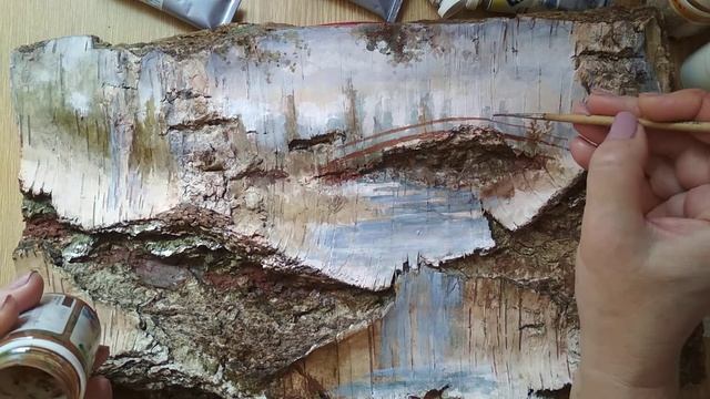 РИСУЮ ВОДОПАД И МОСТИК В БЕРЕСТЕ. ЖИВОПИСЬ(1) смотреть онлайн