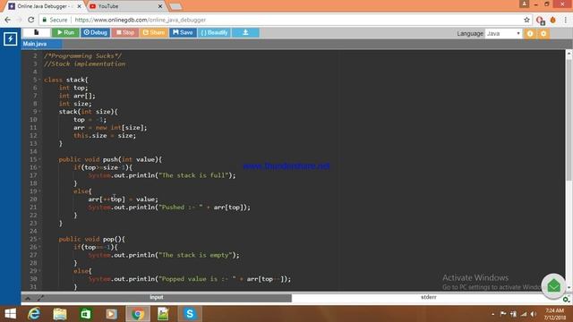 Stack data structure using java