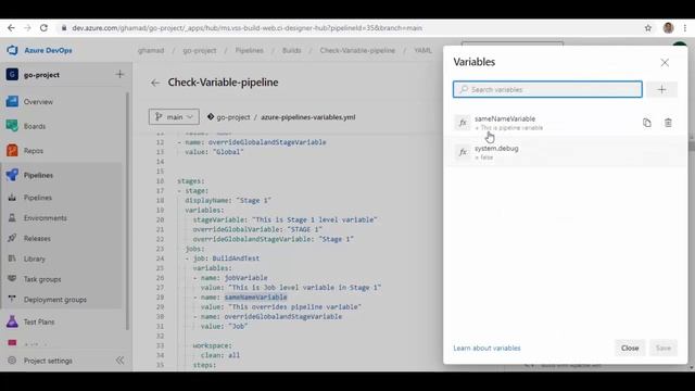 Azure DevOps Pipeline - User Defined Variables and Scope