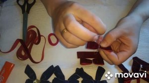 Бантики из бархатной ленты заколки из велюра МК бантики із велюра бархата стрічка 2,5см заколочки