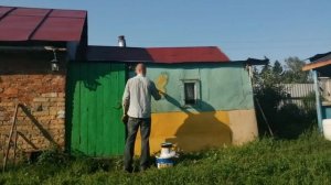 Рисунок "Бабочка" на стене бани - "арт-объект" моего участка