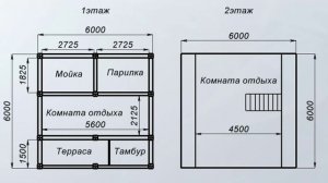 2. Проект и чертежи каркасного двухэтажного дома-бани 6×6
