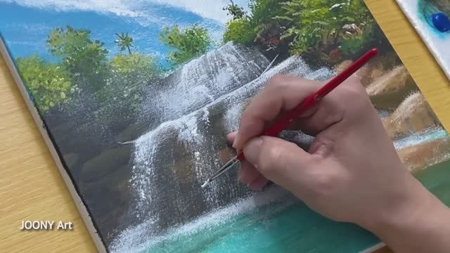 Как легко нарисовать тропический водопад акрилом? / Пошаговый мастер-класс смотреть онлайн