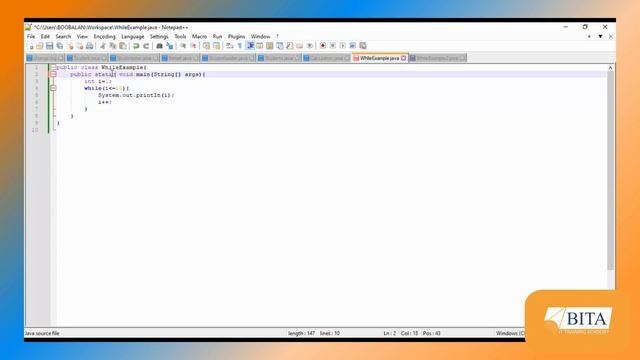 Java while loop | Looping Statement | While Loop example in Java | Loop statement | BITA Academy