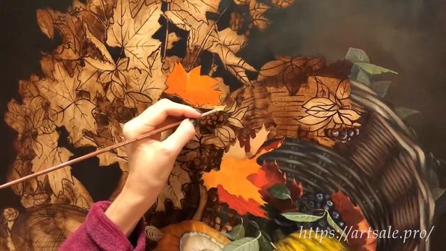 Процесс создания картины маслом на холсте "Натюрморт с кленовыми листьями", 90*70 см, 2020.