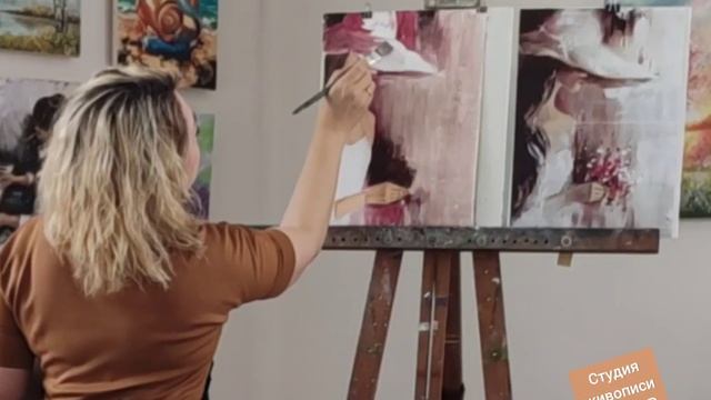 Девушка в шляпе с цветами. Урок живописи гуашью смотреть онлайн