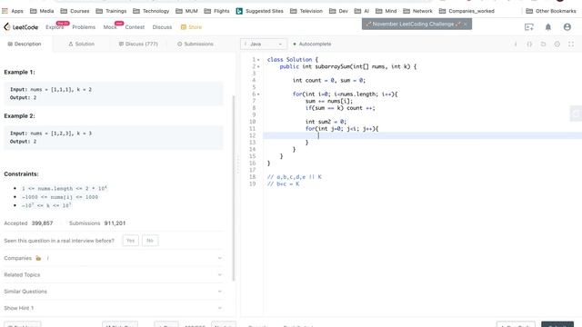 Subarray sum equals k | Leetcode 560 смотреть онлайн