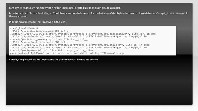 Spark py4j.protocol.Py4JJavaError: An error occurred while calling o718.showString смотреть онлайн