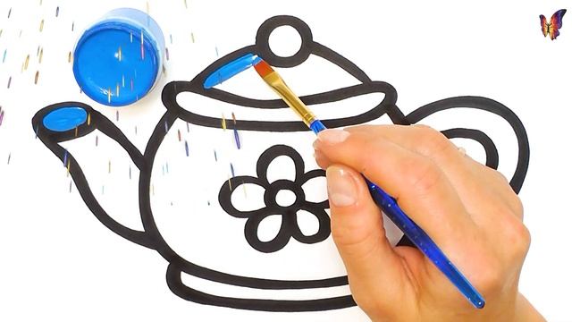 Как нарисовать чайник / мультик раскраска посуда для детей / Раскраски Малышам смотреть онлайн