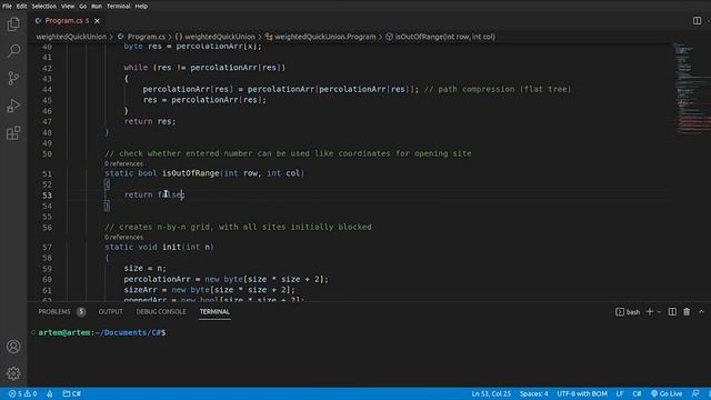 Percolation assignment in C# using weighted quick union algorithm смотреть онлайн