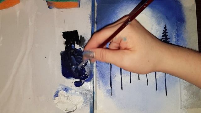 Зимний пейзаж | нетрадиционная техника рисования | гуашью смотреть онлайн